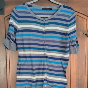 Blue Stripe Button-Front Women's Button Cardigan